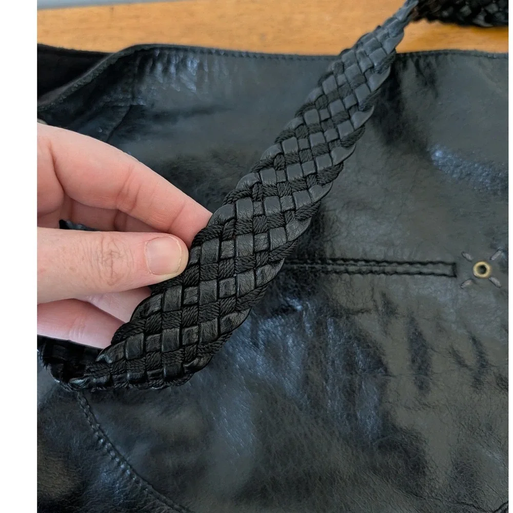 The Sak Indeo Demi Leather Braided Strap Hobo Bag Black